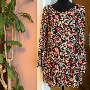 H&M DIVIDED Black and Purple Floral Dress with Bell Sleeves